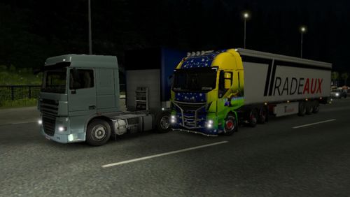 Night driving scene in Euro Truck Simulator 2 downloadable content (base game)